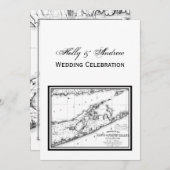 Invitation Long Island The Hamptons Map VC Mariage noir (Devant / Derrière)