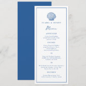 Invitation Long menu de mariage bleu français à coquillages (Devant / Derrière)