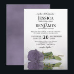 Invitation Long-Stemmed Dusty Purple Rose Elegant Wedding<br><div class="desc">This wedding Invite est élégant, lush, et romantique. Objets fonctionnels a gorgeous photo of a single long-stemmed dusty purple, lavender, or lilac colored rose lying on its side reflecting in water with waves and ripples. Le Back is a marbled light purple color. Beautiful way to invite your friends and family...</div>