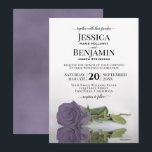Invitation Long-Stemmed Dusty Purple Rose Elegant Wedding<br><div class="desc">This wedding Invite est élégant, lush, et romantique. Objets fonctionnels a gorgeous photo of a single long-stemmed dusty purple, lavender, or lilac colored rose lying on its side reflecting in water with waves and ripples. Le Back is a marbled light purple color. Beautiful way to invite your friends and family...</div>