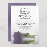 Invitation Long-Stemmed Dusty Purple Rose Elegant Wedding<br><div class="desc">This wedding Invite est élégant, lush, et romantique. Objets fonctionnels a gorgeous photo of a single long-stemmed dusty purple, lavender, or lilac colored rose lying on its side reflecting in water with waves and ripples. Le Back is a marbled light purple color. Beautiful way to invite your friends and family...</div>