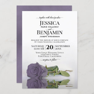 Invitation Long-Stemmed Dusty Purple Rose Elegant Wedding