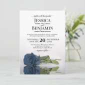 Invitation Long Stemmed Dusty Steel Blue Rose Élégant mariage (Debout devant)
