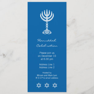 Invitation longue bleue Hanoukka Motif