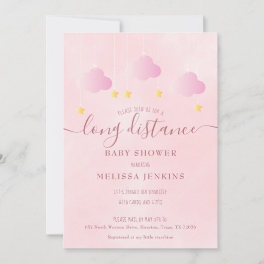 Invitation Longue Distance Baby shower Par Mail Girl Rose (Devant)