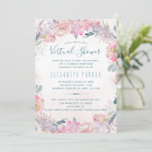 Invitation Longue distance rose fleurie nuptiale virtuelle do (Debout devant)