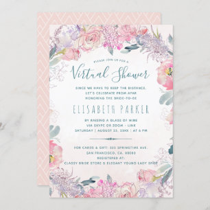 Invitation Longue distance rose fleurie nuptiale virtuelle do