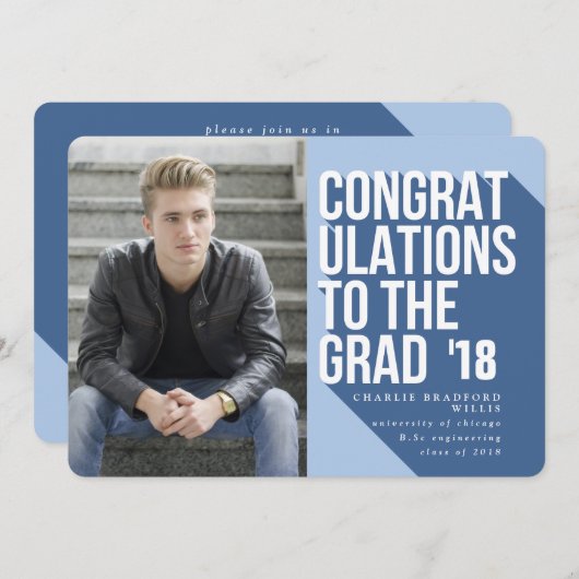 INVITATION LONGUE OMBRE FÉLICITATIONS À LA MARINE GRAD (Devant / Derrière)