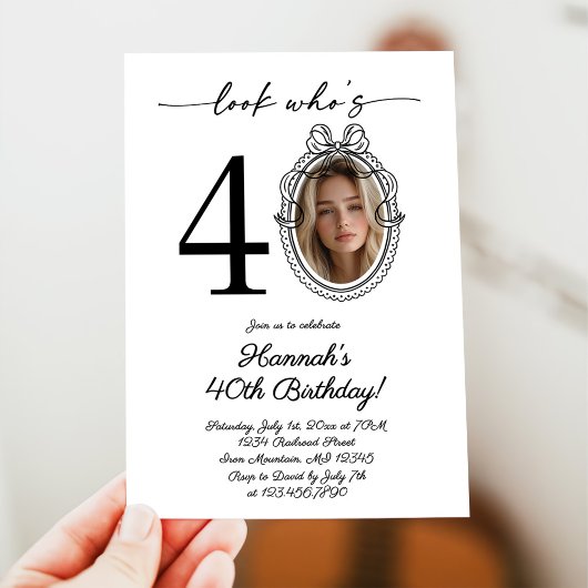 Invitation Look moderne Qui est 40 Photo Adulte Anniversaire