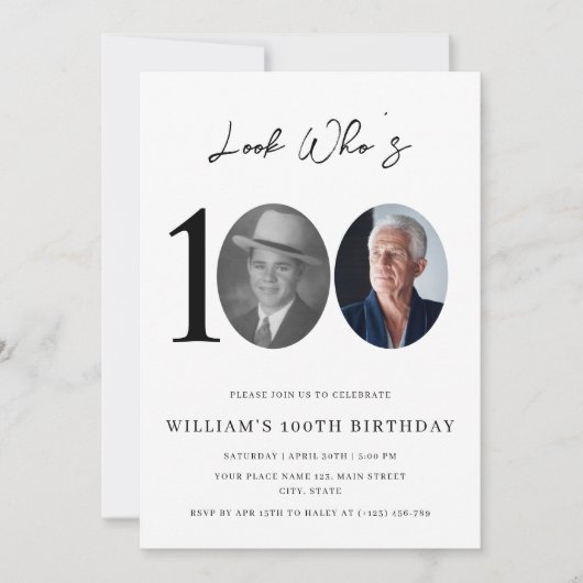 Invitation Look Who's 100 Birthday Modern Simple Photo (Devant)
