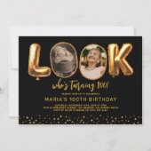 Invitation Look Who's 100 Black Gold Photo 100th Birthday (Devant)