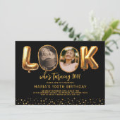 Invitation Look Who's 100 Black Gold Photo 100th Birthday (Debout devant)