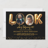 Invitation Look Who's 40 Black Gold Photo Forty Birthday (Devant)