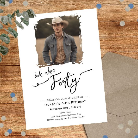 Invitation Look Who's 40 Minimal Photo Birthday