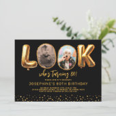 Invitation Look Who's 80 Black Gold Photo Eighty Birthday (Debout devant)
