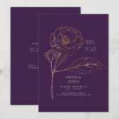 Invitation Looming Plum Gold Fête des mariées Florale (Devant / Derrière)