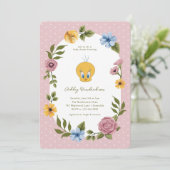 Invitation LOONEY TUNES™ | Baby shower floral TWEETY™ (Debout devant)