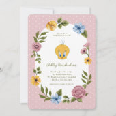 Invitation LOONEY TUNES™ | Baby shower floral TWEETY™ (Devant)