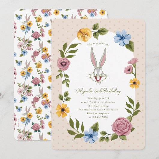 Invitation LOONEY TUNES™ | BUGS BUNNY™ Floral Anniversaire (Devant / Derrière)