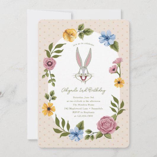 Invitation LOONEY TUNES™ | BUGS BUNNY™ Floral Anniversaire (Devant)