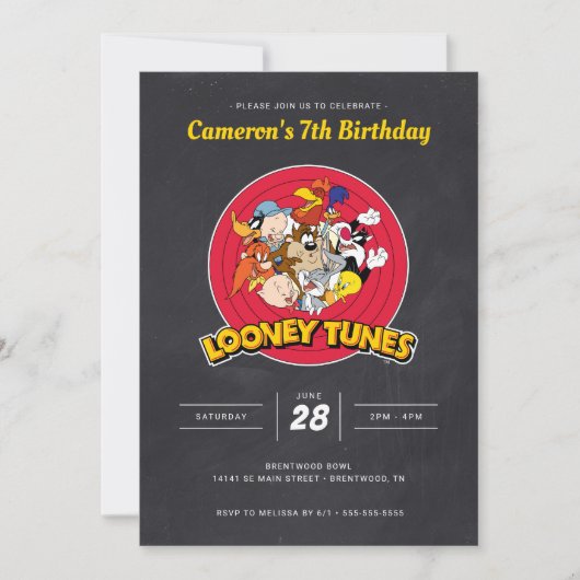 Invitation LOONEY TUNES™ Caractère Groupe Tableau noir Annive (Devant)
