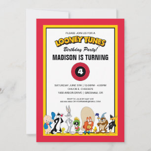 Invitation LOONEY TUNES™ Groupe de Personnages   Anniversaire