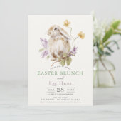 Invitation Lop Bunny Purple Lilac Floral Easter Brunch (Debout devant)