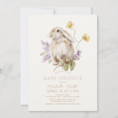 Invitation Lop Lapin Lapin Lapin Violet Lilac Baby shower Flo (Devant)