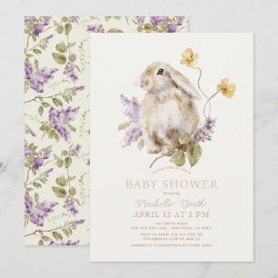 Invitation Lop Lapin Lapin Lapin Violet Lilac Baby shower Flo