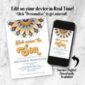 Invitation L'Or Bleu Ici Vient Le Baby shower Fils