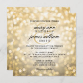 Invitation L'or Bokeh allume le mariage élégant (Devant / Derrière)