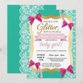 Invitation L'or en bon état de dentelle de baby shower perle (Devant / Derrière)