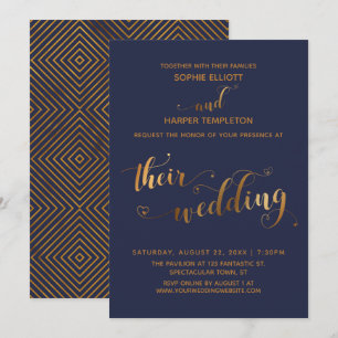 Invitation L'or et la marine Leur typographie Mariage avec le