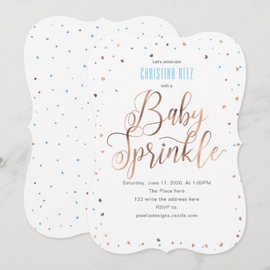 Invitation L'or moderne et rose, simple, arrosent avec amour, (Devant / Derrière)