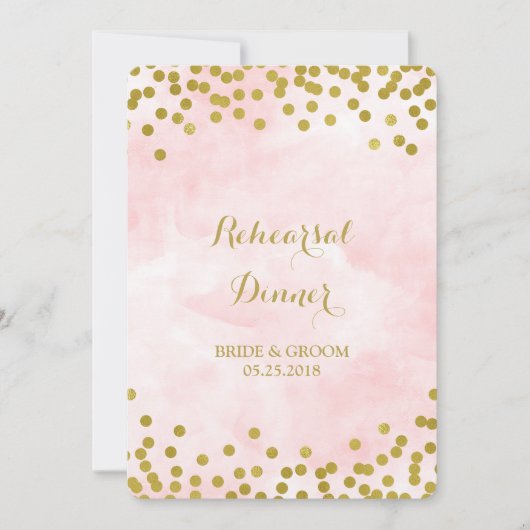 Invitation L'or rose d'aquarelle pointille le dîner de (Devant)