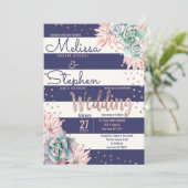 Invitation L'or rose de cactus de rayures roses de marine (Debout devant)