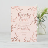 Invitation L'or rose moderne floral rougissent le 21ème (Debout devant)