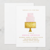 Invitation L'or rougissent Fête de la mariée rose de gâteau (Devant / Derrière)