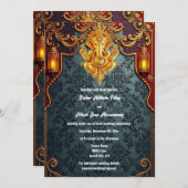 Invitation Lord Ganesh bleu or luxueux mariage indien (Devant / Derrière)