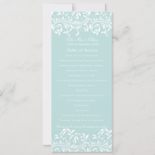 Invitation L'ordre de service bleu clair et blanc de Sarah Ja (Devant)