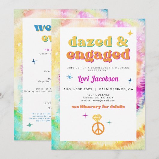 Invitation LORI Tie Dye Dazed Engagé les années 70 Retro Bach (Devant / Derrière)