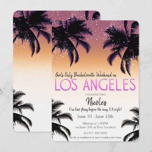 Invitation Los Angeles L.A Girls Weekend Bachelorette Party (Devant / Derrière)