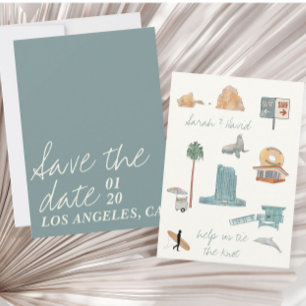 Invitation Los Angeles, réservez la date avec dessins