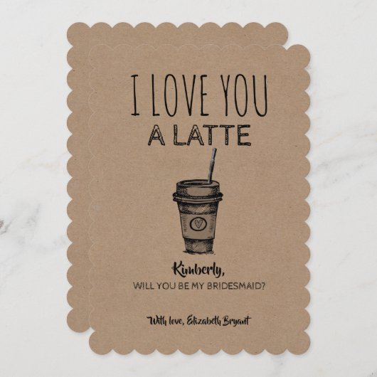 Invitation Lote You A Latte Funny Bridesmaid Proposition (Devant / Derrière)