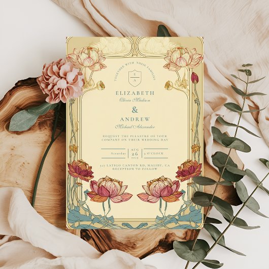 Invitation Lotus Art Nouveau Floral Mariage