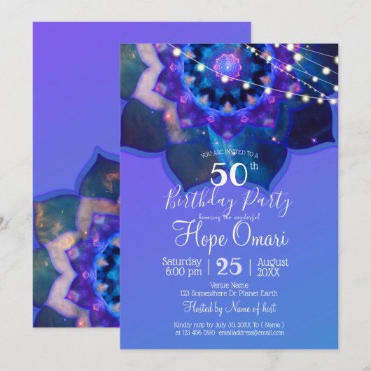 Invitation Lotus Bleu Mandala (Devant / Derrière)