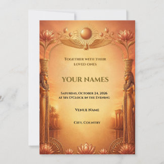 Invitation Lotus Doré Coucher de Soleil Royal Égyp