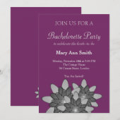 Invitation Lotus Floral Gris Pourpre (Devant / Derrière)