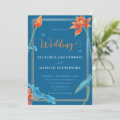 Invitation Lotus Flower Orange et Mariage bleu (Debout devant)