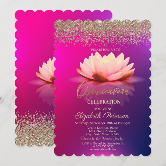 Invitation Lotus Gold Confetti Diamant Ombre (Devant / Derrière)